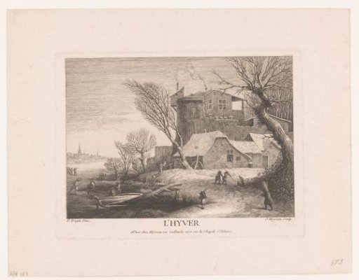 Winter landscape with a house on the water