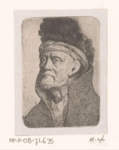 Head of a man with fur cap and high collar