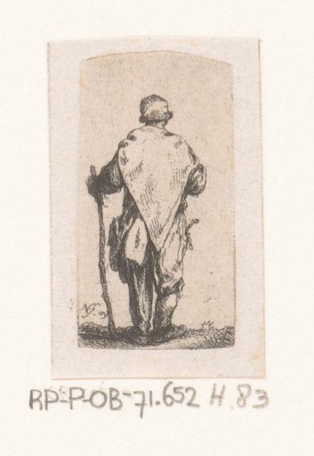 Man with triangular cape and walking stick