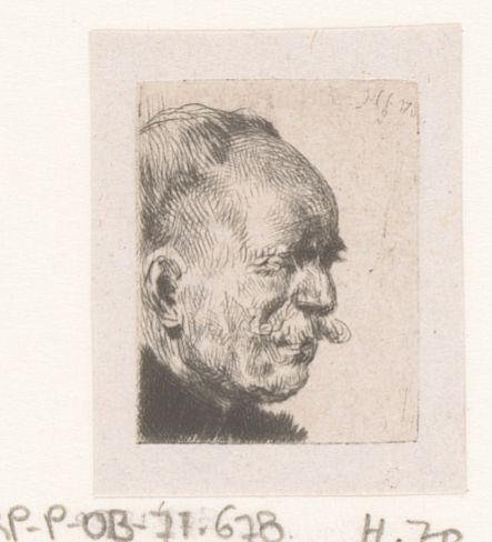 Head of a bald man with a moustache