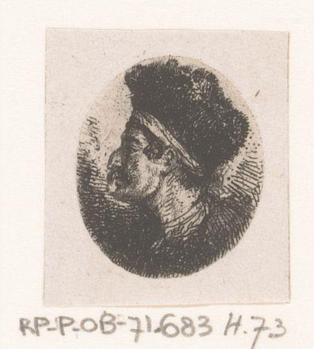 Head of a man with a crooked nose and a fur cap