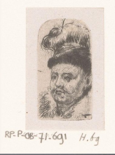 Head of a man with a hat and fur collar