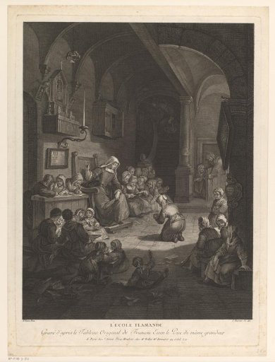 Schoolroom with schoolmistress punishing a pupil