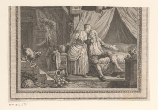 Bedroom with a Married Couple and a Lover Sneaking Away
