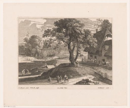 Figures and pack animals at an inn by the river