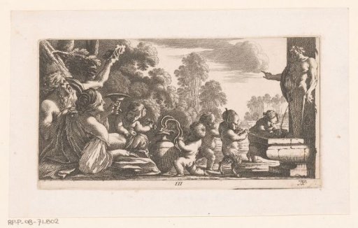 Drinking Man and Woman and Putti by a Fountain