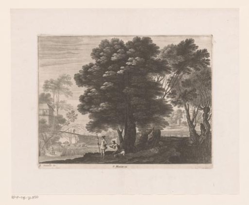 Landscape with two men with dogs