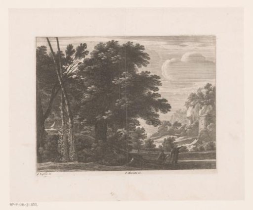 A man drawing and a standing man at the edge of the forest