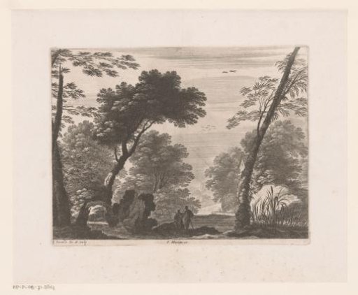 Forest landscape with two men