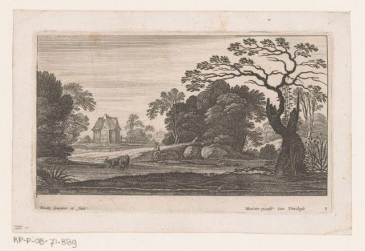 Shepherd with two cows by the water