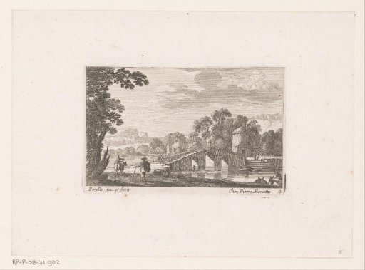 Landscape with figures at a bridge