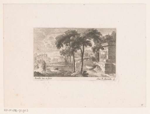 Landscape with walkers at a spring