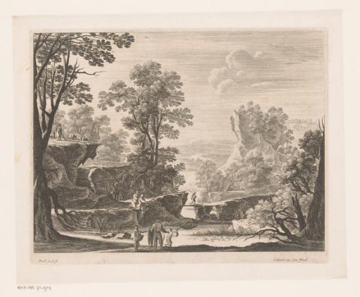 Fishermen on rocks by a river