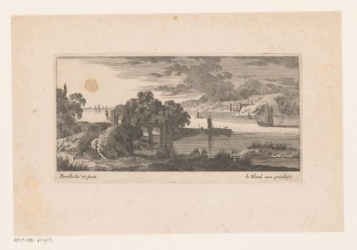 Ruin by water with ships