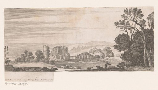 River landscape with a bridge with five arches