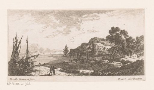 Coast with ships and a tower