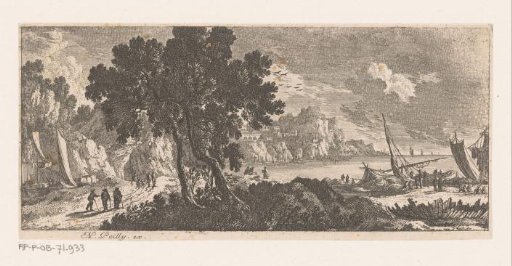 Coastal view with travelers