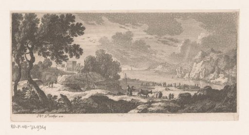 Coastal landscape with shepherds with cows