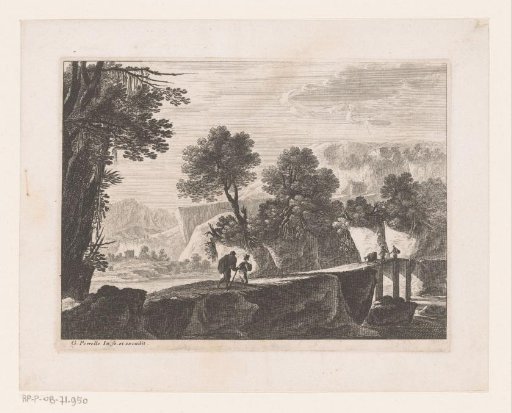 Landscape with figures on a wooden bridge