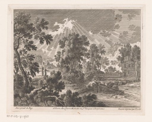 Sunny landscape with house by the river