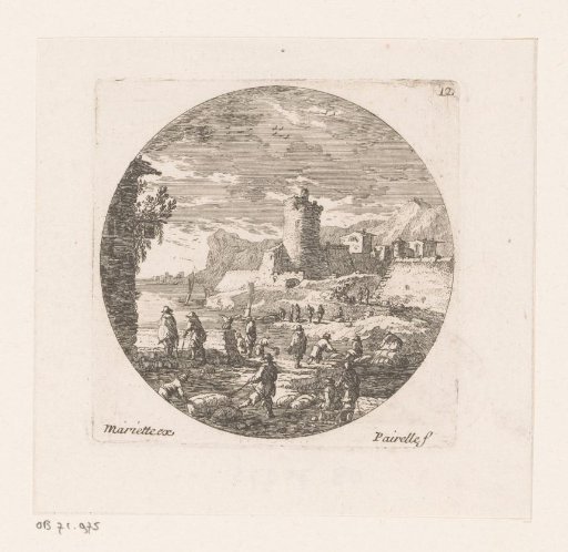 Harbour workers outside a fortress town