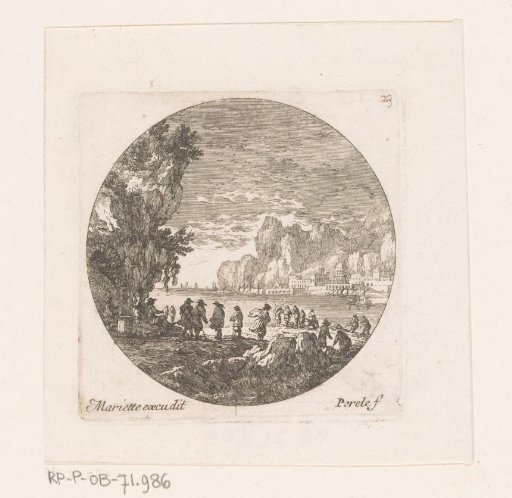 Figures on the Bank with a City on the Opposite Side