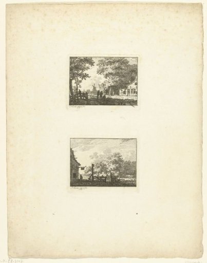 Landscape with a fisherman and landscape with a cart in front of an inn