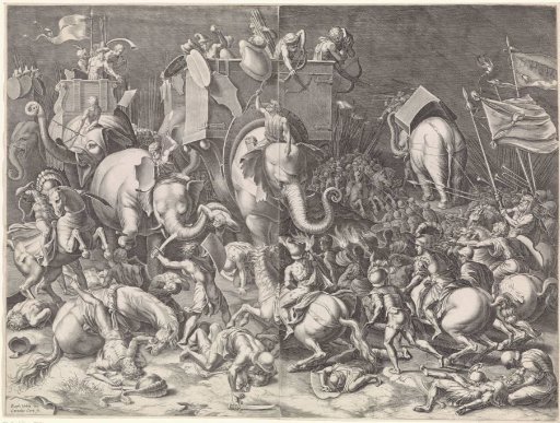 The Battle of Zama between Scipio and Hannibal, by night