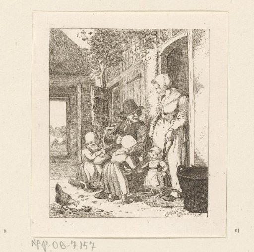Family in front of a house