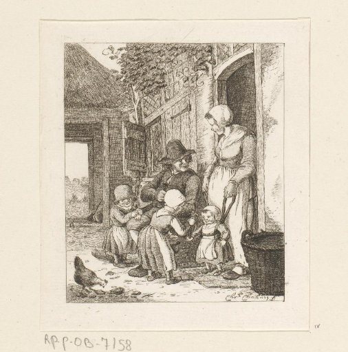 Family in front of a house