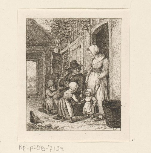 Family in front of a house