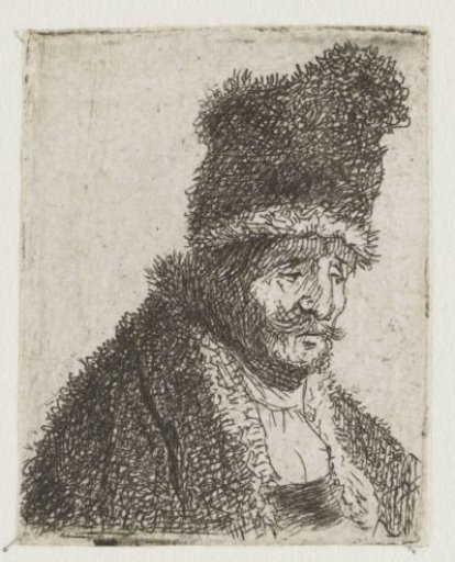 Sheet of studies of men's head: old man in fur coat and high cap