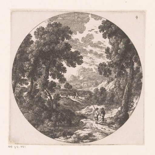 Landscape with shepherds on winding road