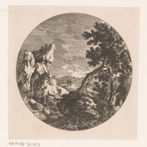 Landscape with rocks and two travellers