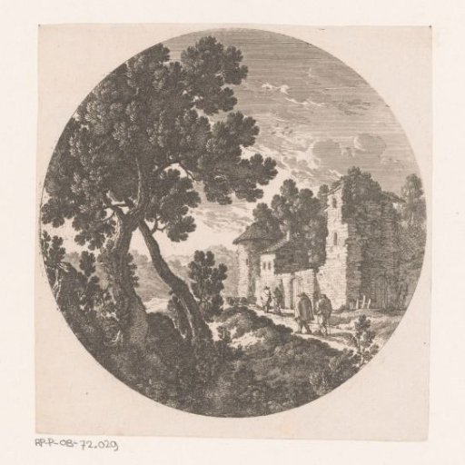 Landscape with figures on a path near ruin