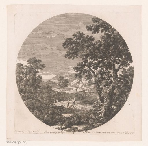 Landscape with two men on a clearing in the foreground