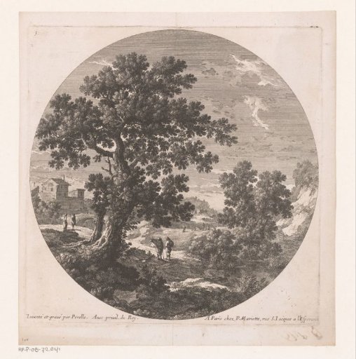Landscape with tree and travellers