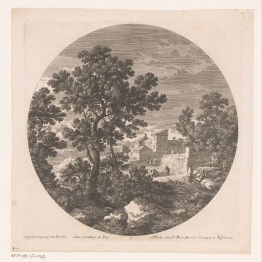 Figures at the edge of a village