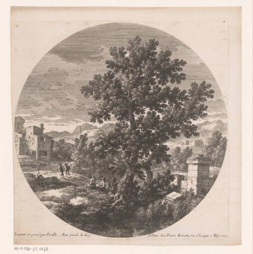 Landscape with two men sitting by tree