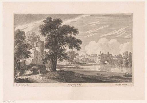 Landscape with buildings by the river