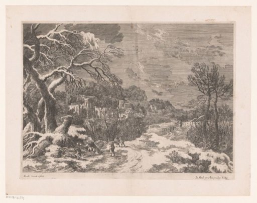 Winter landscape with woodcutters