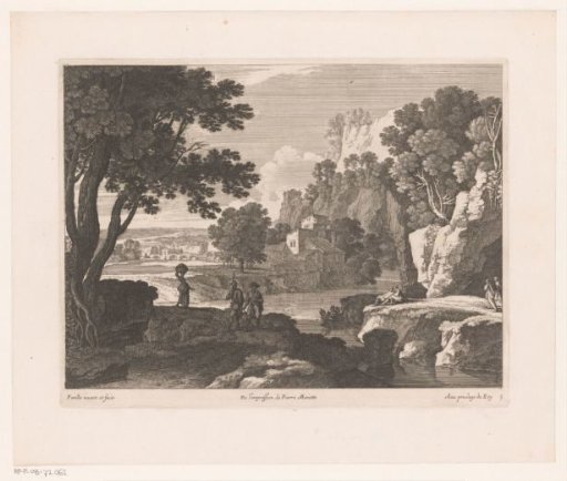 Rocky landscape with figures by the river
