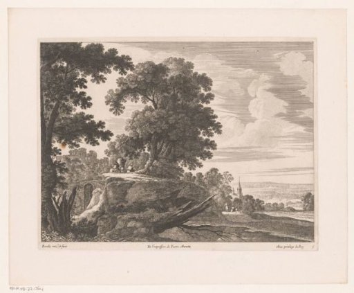 Landscape with figures on a hill with trees