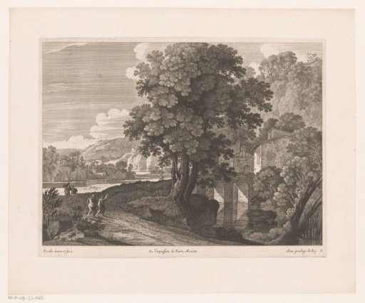 River landscape with stone bridge
