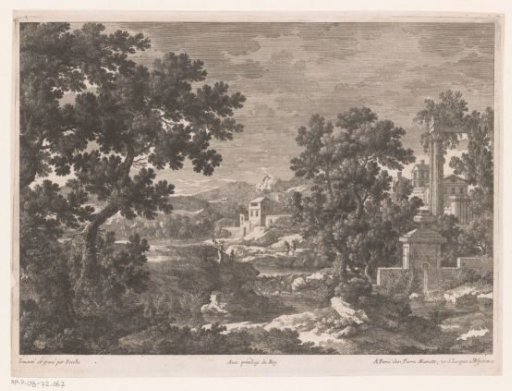 Landscape with antique well by the river
