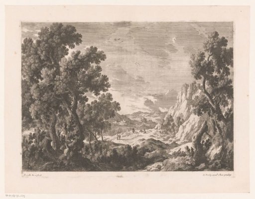 Mountain landscape with people on a road