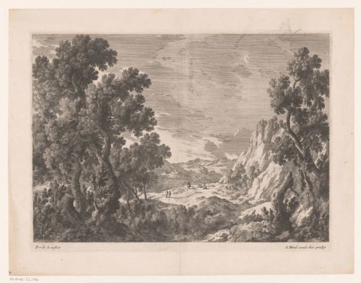 Mountain landscape with people on a road