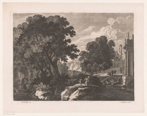 Landscape with trees and ancient ruins