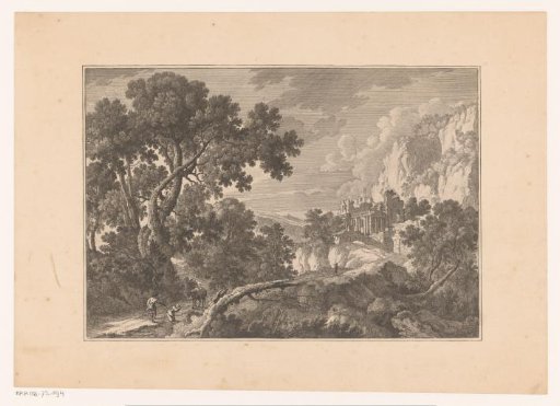 Landscape with kneeling figure near a donkey