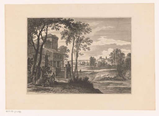 Landscape with figures in front of villa